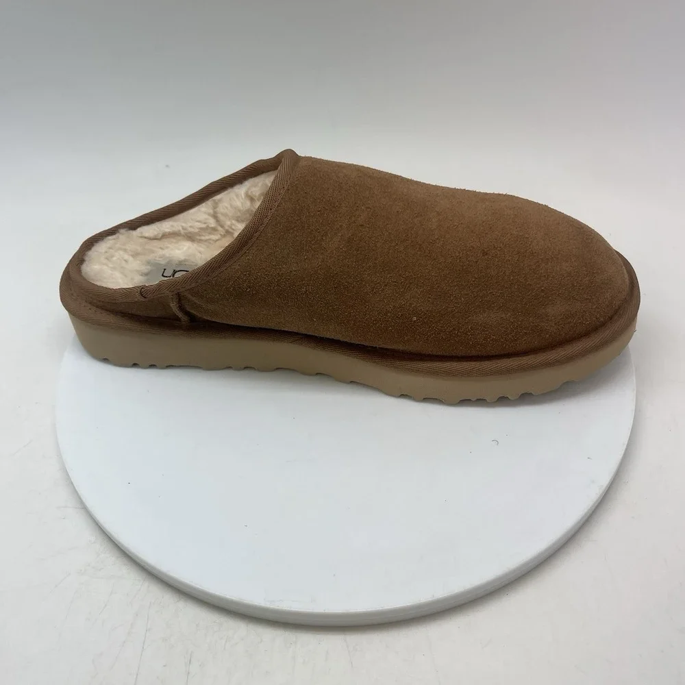 UGG Slippers Mens 9 Slip On Suede Brown Fur Lined‎ Comfort Casual 1129290 Shoes